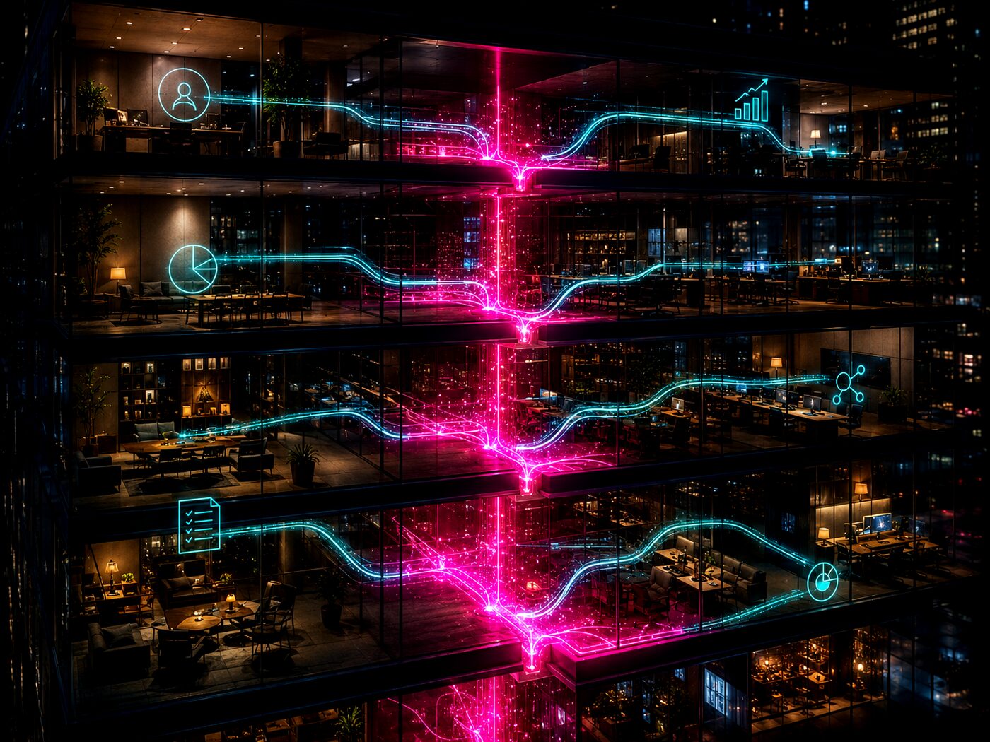 A close-up of a single tower rising solid on its own — one core system built to last