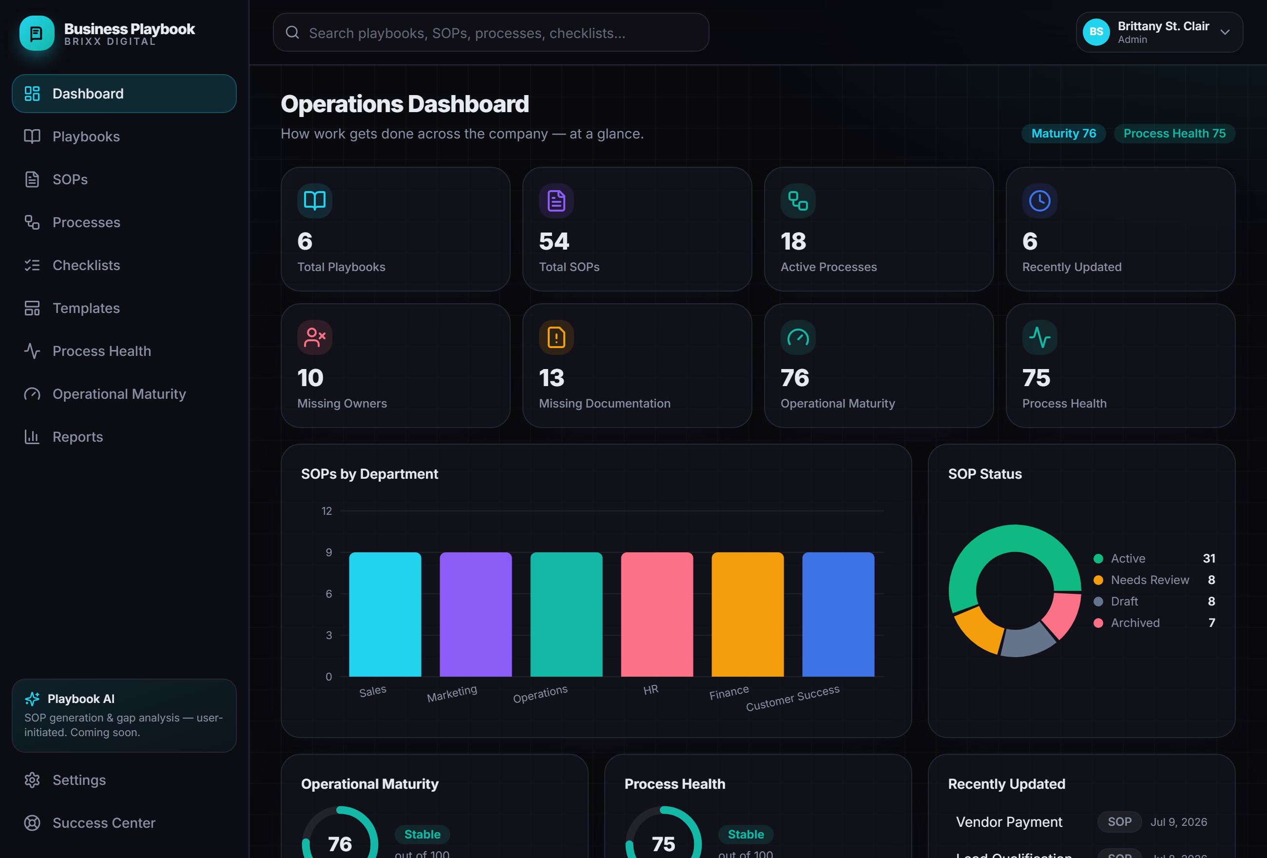 Screenshot of the Playbook SOP & Checklist Builder