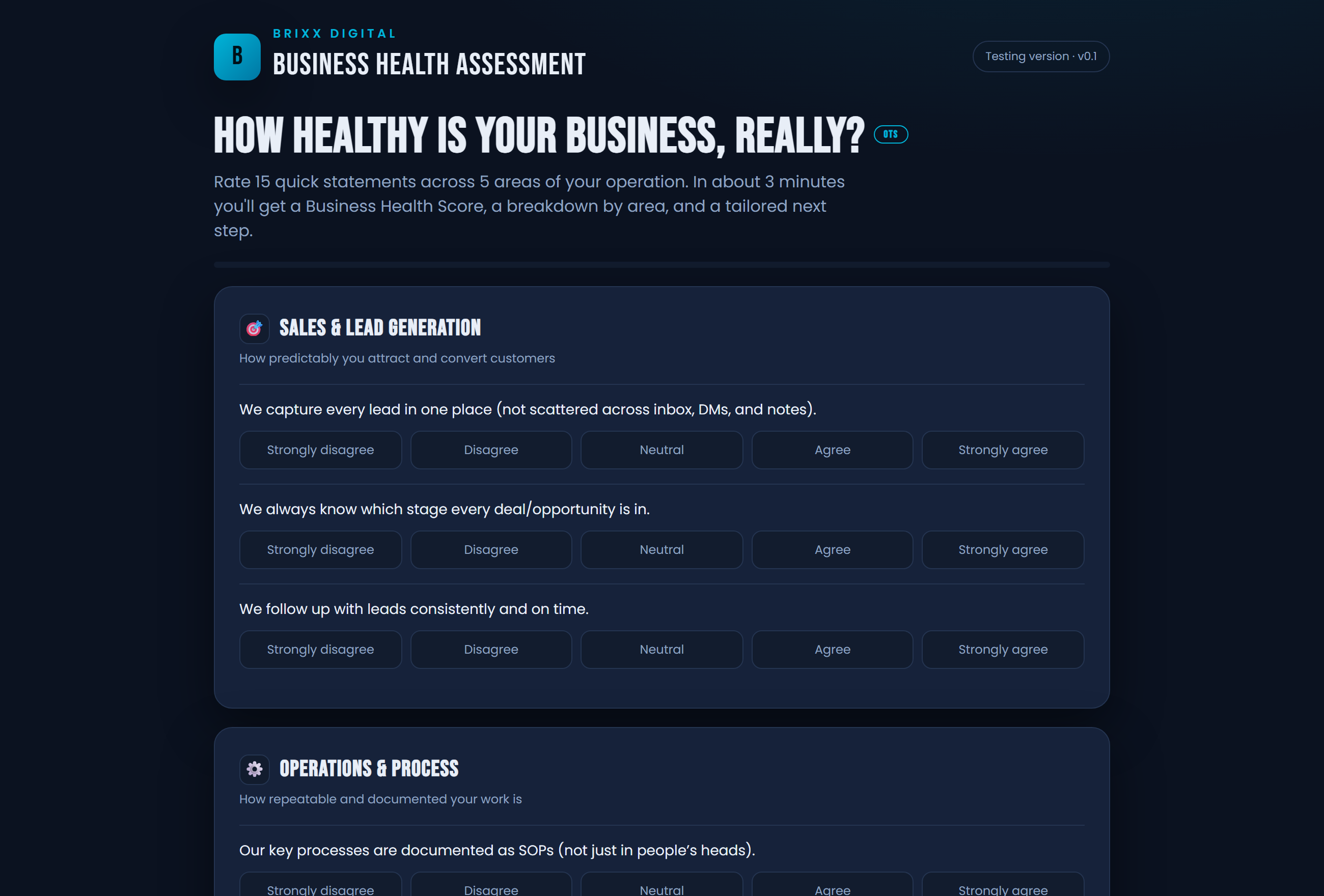 Screenshot of the PulseCheck Business Health Diagnostic