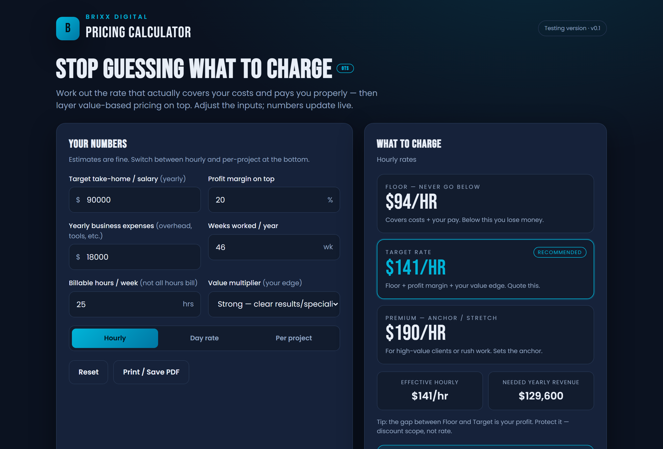 Screenshot of the QuoteCraft Pricing & Quote Builder