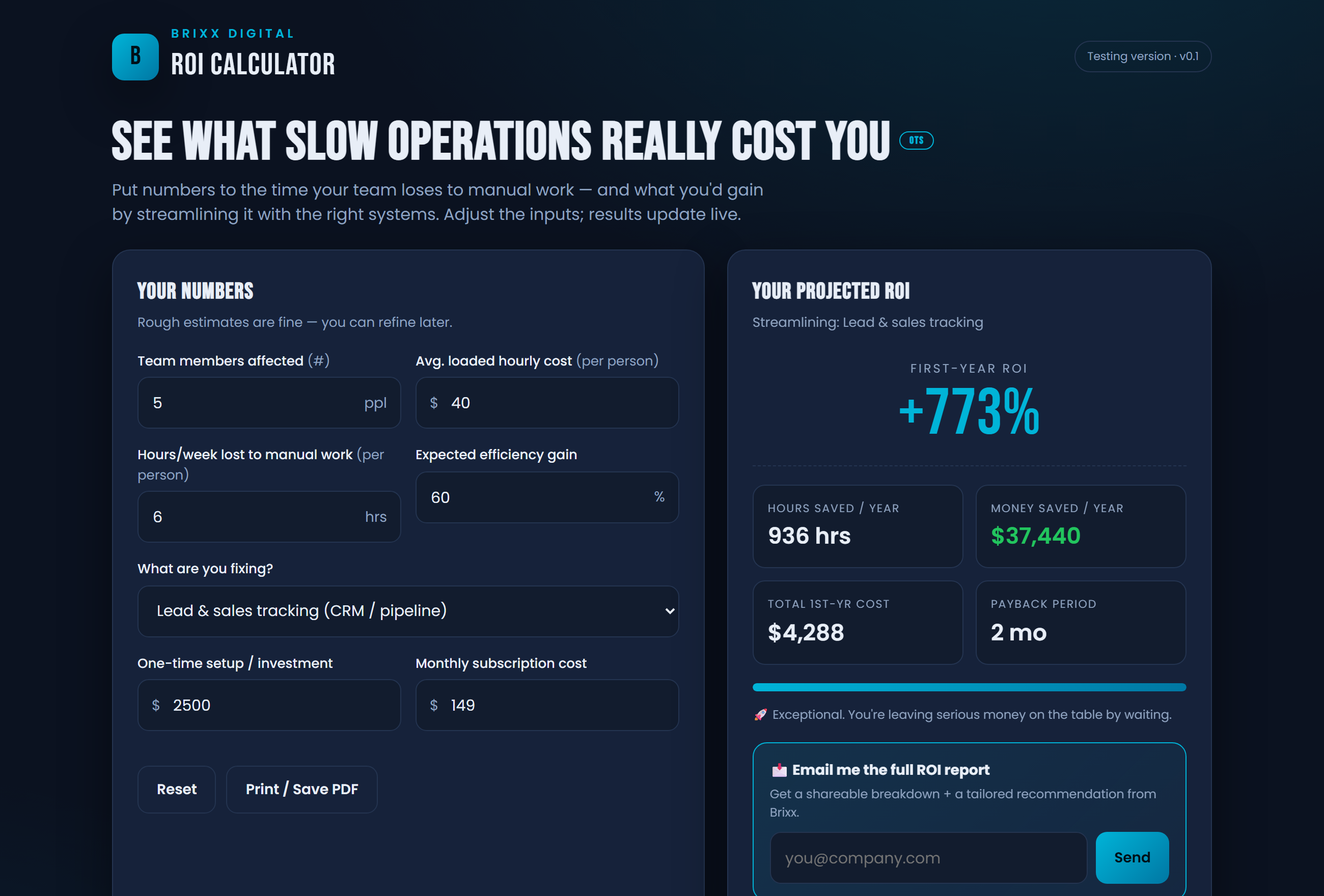 Screenshot of the ROI Calculator tool