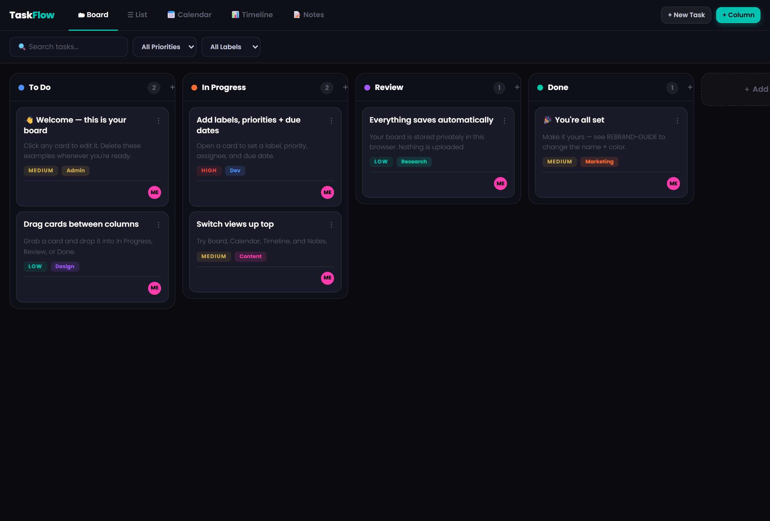 Screenshot of the TaskFlow Task Tracker