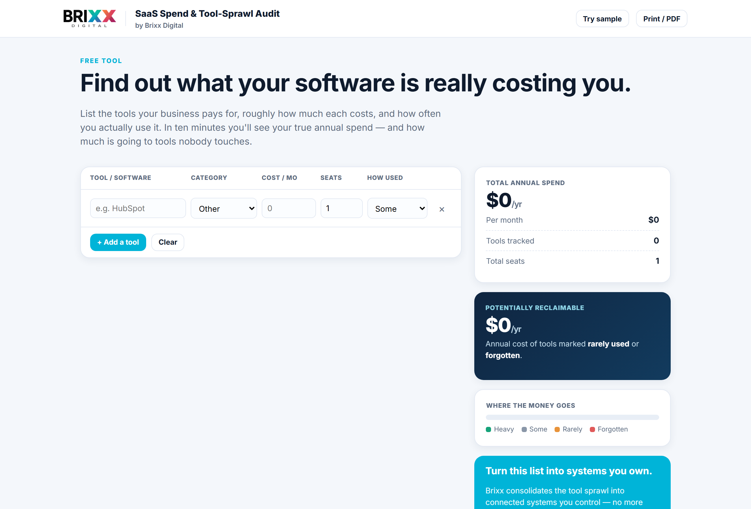 Screenshot of the Tech Stack Audit tool